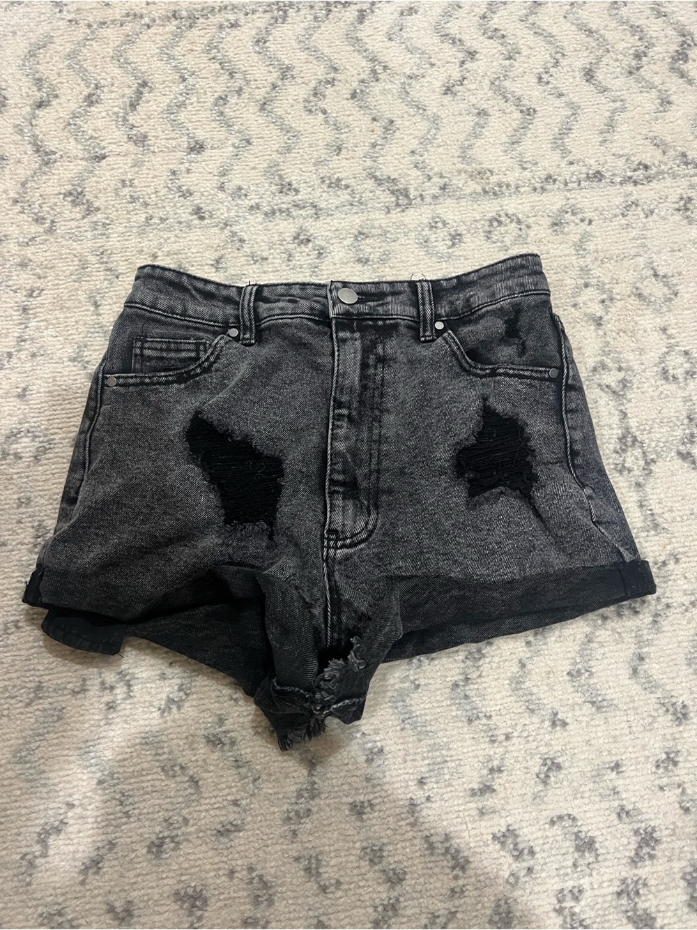 Tinseltown Washed Black Distressed Denim Shorts